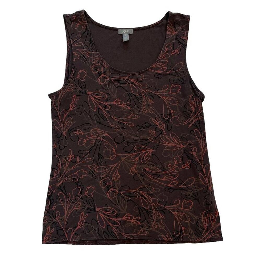 J. Jill Brown Floral Tank Top, Shell, Stretch, Fall Colors, Size Small